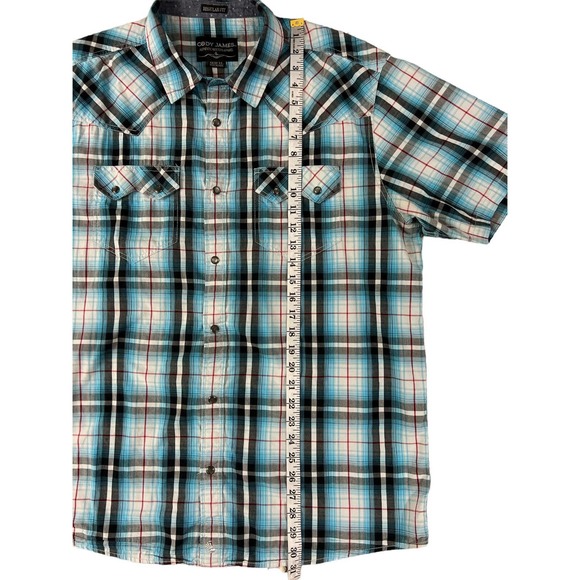 Cody James Western Regular Fit Snap Button Blue Plaid Short Sleeve Shirt Mens XL - Picture 7 of 7